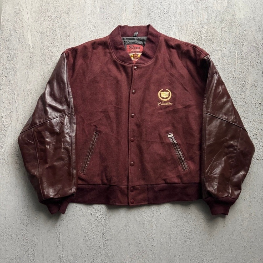 Vintage Cadillac Leather Varsity Jacket 2XL Maroon 1990s USA